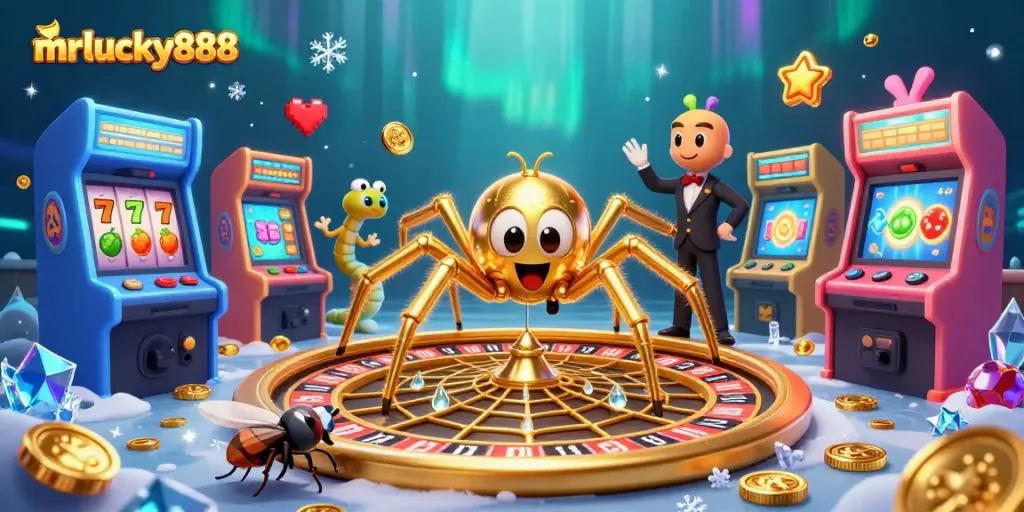 Engage in exciting bets at mrlucky888 with this dynamic 3D illustration of a roulette-inspired web.