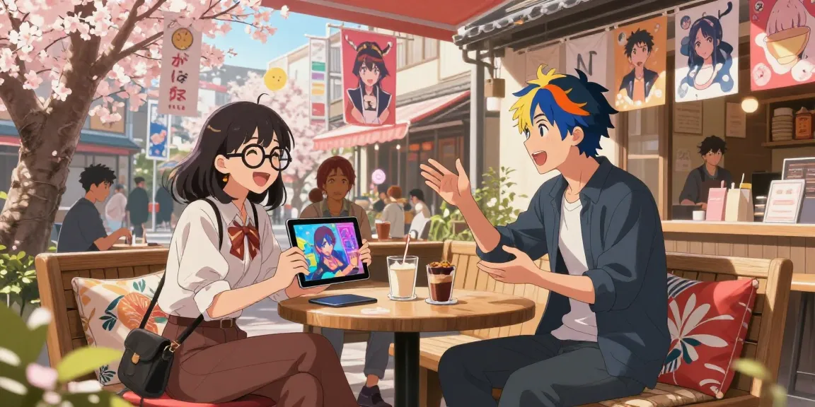 Characters enjoying a vibrant outdoor café scene, showcasing AI ecchi themes and creativity.
