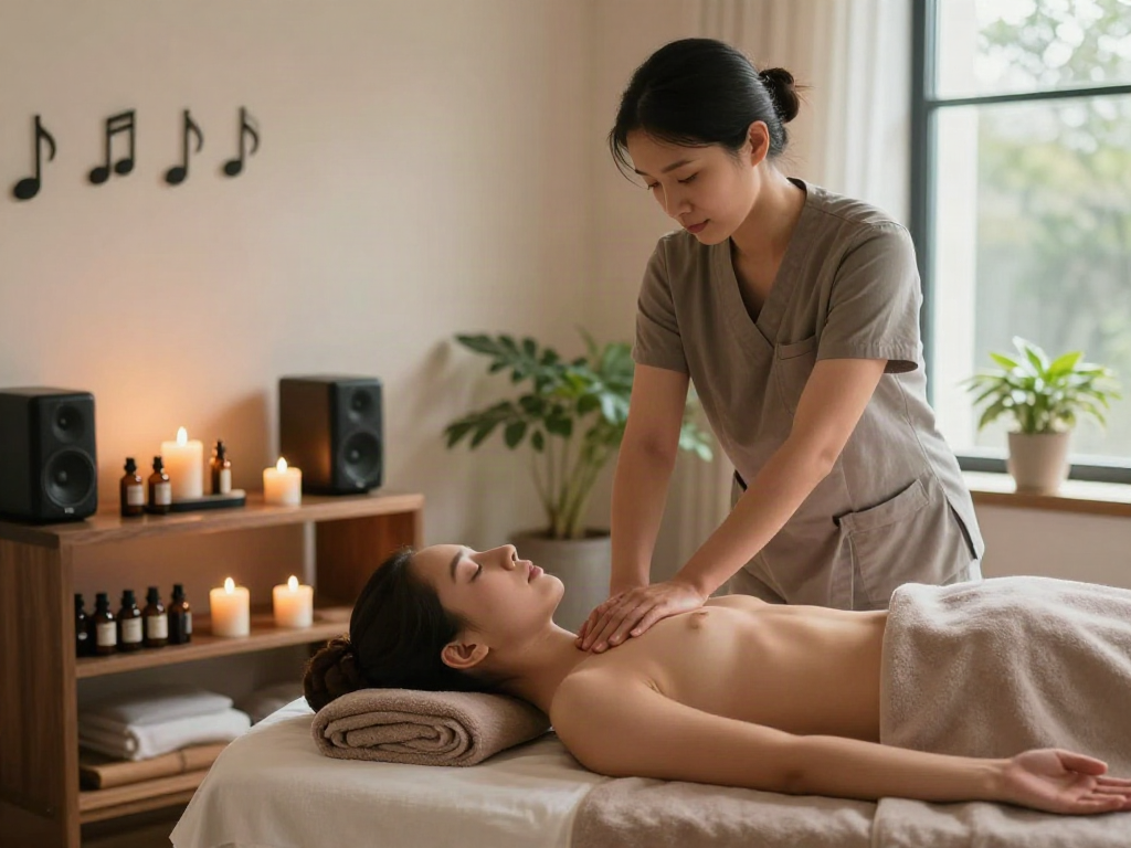 Calm 서대문출장안마 scene with a therapist providing a relaxing massage in a serene spa setting.