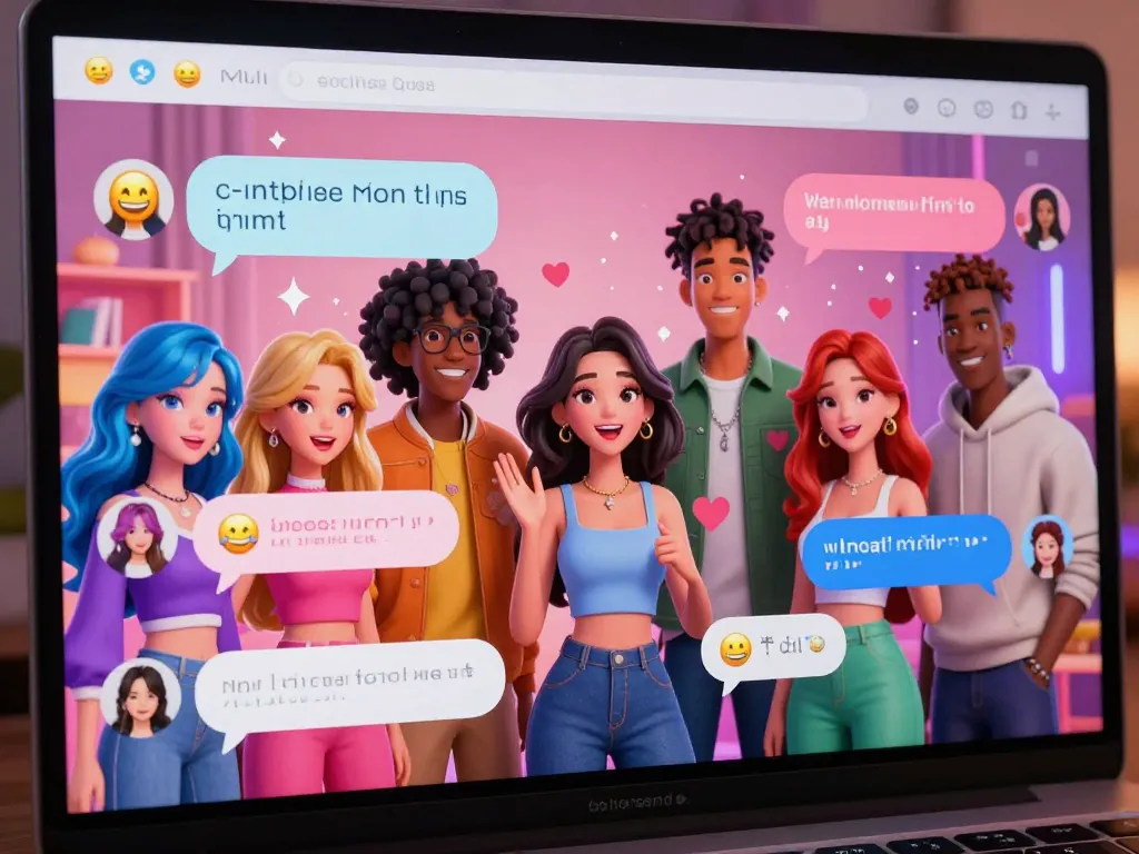 Engaging scene of virtual avatars in ai sex chat conversation, showcasing playful interactions and diverse character designs.
