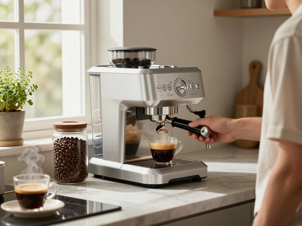 Expertly brewed espresso with ROKOK88 at https://januscoffee.com in a stylish kitchen setting.