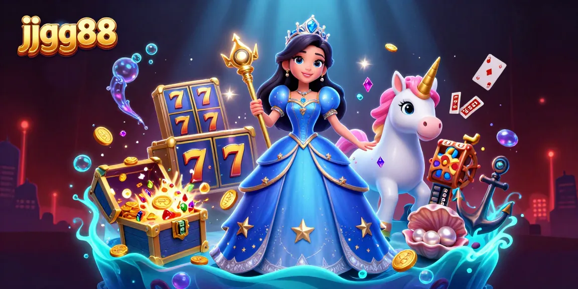 Bet big with jjgg88 at a dazzling casino scene featuring exciting slots and magical elements.