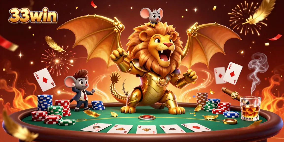 Engage in the thrilling 33win casino experience with a triumphant chimera and poker elements.