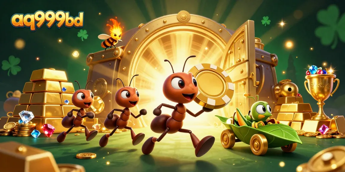 Experience the exciting world of aq999bd with ants on a heist, dazzling treasures, and vibrant casino elements.