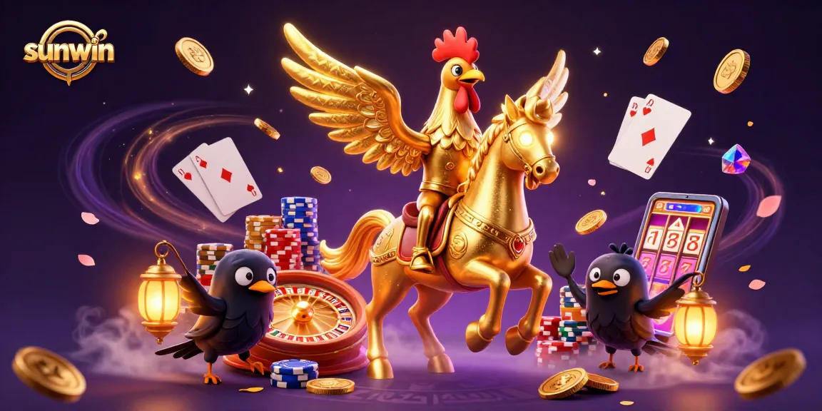Experience the thrill of sunwin gaming with a golden rooster and magical casino ambiance.