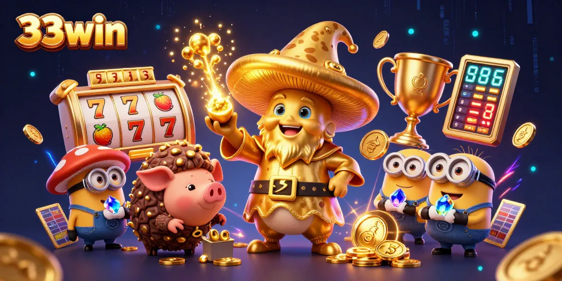 Engage with 33win's exciting slot game adventure featuring a magical mushroom wizard and treasure!